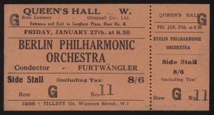 Biglietto per un concerto della Berlin Philharmonic Orchestra, Queens Hall, Londra, venerdì 27 gennaio 1928 da English School