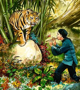 Tigre suonata con il flauto