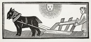 È un aratro che rompe le viscere della terra per la semina del grano, illustrazione da Chap-books del XVIII secolo di John Ashton, pub. 1882 da English School