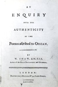 Pagina del titolo per An enquiry into the authenticity of the poems ascribed to Ossian di William Shaw, pubblicato nel 1781 da English School