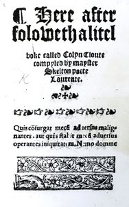 Pagina del titolo per Colin Cloute di John Skelton, pubblicato c.1550 da English School