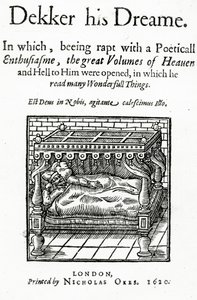 Pagina del titolo per Dekker his Dreame di Thomas Dekker, pubblicato 1620