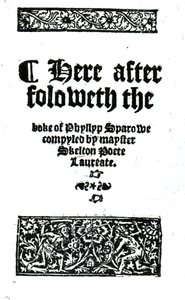 Pagina del titolo per The Boke of Phyllyp Sparowe di John Skelton, pubblicato c.1550