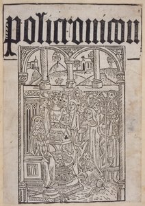 Pagina del titolo dal Polychronicon di Ranulf Higden stampato da Wynkyn de Worde da English School