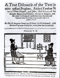 Pagina del titolo di A True Discourse of the Two Infamous Prophets, Richard Farnham, Weaver, of White-Chapel, and John Bull, Weaver, of Saint Botolphs, Algate by T.H 1636