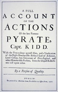 Pagina del titolo di una vita del Capitano Pirata William Kidd, pubblicata a Londra nel 1701 da English School