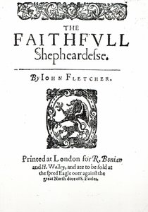 Pagina del titolo di The Faithfull Shepherdess di John Fletcher, c.1609