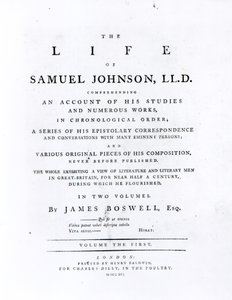 Pagina del titolo, da La vita di Samuel Johnson di James Boswell da English School