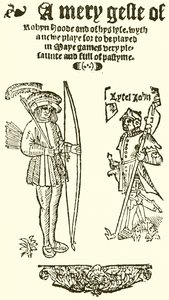 Pagina del titolo di Una storia allegra di Robin Hood, 1550 da English School