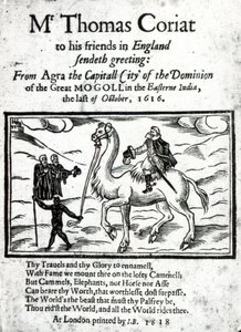 Pagina del titolo del resoconto postumo dei viaggi di Thomas Coryat in India, pubblicato a Londra, 1618