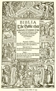Pagina del titolo della Bibbia del 1535 da English School