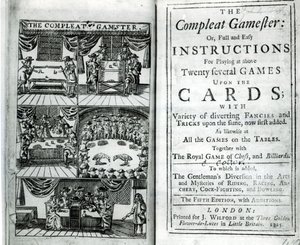 Pagina del titolo della quinta edizione di The Compleat Gamester, attribuita a Charles Cotton, pub. 1725 da English School
