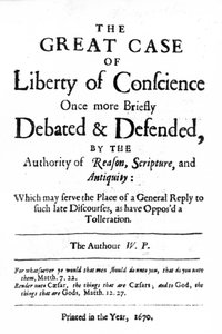 Pagina del titolo di The Great Case of Liberty of Conscience di William Penn, pubblicato nel 1670