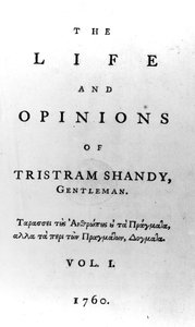 Pagina del titolo di La vita e le opinioni di Tristram Shandy, gentiluomo di Laurence Sterne, pubblicata nel 1760 da English School