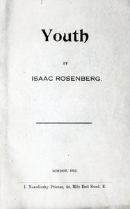 Pagina del titolo di Youth, una raccolta di poesie di Isaac Rosenberg, prima edizione 1915