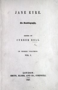 Pagina del titolo della prima edizione di Jane Eyre di Charlotte Bronte, 1847 da English School