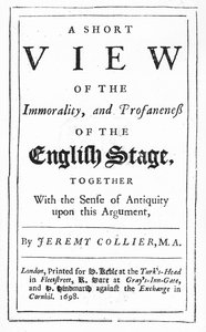 Pagina del titolo di A Short View of the Immorality and Profaneness of the English Stage di Jeremy Collier, 1698