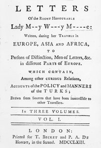 Frontespizio di Letters of the Right Honourable Lady Mary Wortley Montagu, scritto durante i suoi viaggi in Europa, Asia e Africa, pubblicato nel 1763