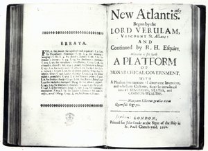 Frontespizio di La Nuova Atlantide di Francis Bacon, edizione pubblicata nel 1660 da English School