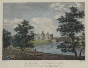 Tong Castle, Shropshire, la residenza di Benjamin Channock Payne (incisione colorata)