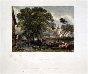 Chiesa di Tooting, incisione di J D Harding & G Cooke da English School