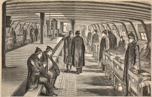 Ponte superiore della nave ospedale Unite, attaccata alle navi a Woolwich, illustrazione da The Criminal Prisons of London and Scenes from Prison Life di Henry Mayhew e John Binny, pub. 1862 da English School