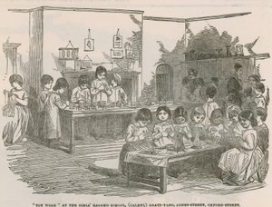 Lavoro di giocattoli alla scuola dei poveri per ragazze, (Camel) Grays Yard, James Street, Oxford Street da English School
