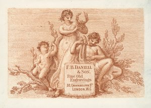 Biglietto da visita per F B Daniell & Son, vecchie incisioni di pregio, Londra da English School