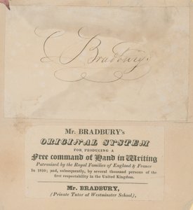 Biglietto da visita per il sistema originale del signor Bradbury per ottenere una scrittura fluida da English School