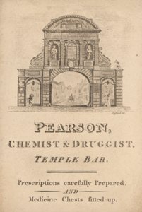 Carta commerciale per Pearson, chimico e farmacista, Temple Bar, Londra da English School