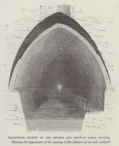 Sezione trasversale del tunnel del canale Tamigi e Medway (incisione) da English School