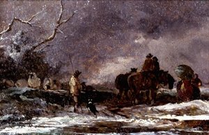 Viaggiatori in una bufera di neve da English School