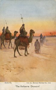 Viaggiatori nel deserto del Sahara (litografia a colori)