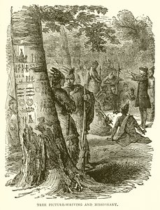 Scrittura pittorica su albero e missionario