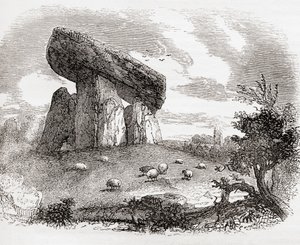 Trethevy Quoit, una tomba megalitica in Cornovaglia, Inghilterra, da Old England: A Pictorial Museum, pub. 1847