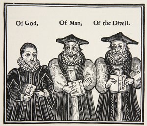 Tripla Episcopacia, satira del Partito Puritano di Laud e dei Vescovi di Corte, da un Trattato del 1641 da English School