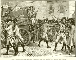 Truppe che scortano la carta bollata al municipio di New York da English School