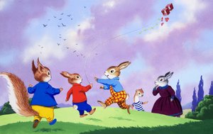 Tufty che fa volare un aquilone