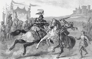 Due cavalieri che giostrano in un torneo in Germania da English School
