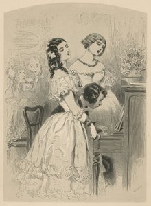 Due giovani donne che cantano con accompagnamento di pianoforte da English School