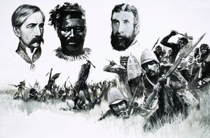 Cacciatori britannici e guerrieri nativi non identificati