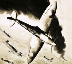 Spitfire non identificato in combattimento con caccia tedeschi