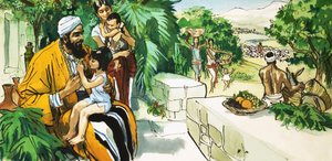 Uomo non identificato (Medio Oriente) con madre e figli da English School