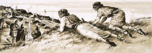Scena non identificata di due uomini che spiano un campo romano