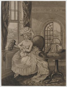 Senza titolo (donna seduta a una finestra che guarda un piccolo cane), c.1780 da English School