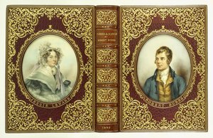 Copertine superiore e inferiore, e dorso, con ritratti ovali di Robert Burns e Jessie Lewars