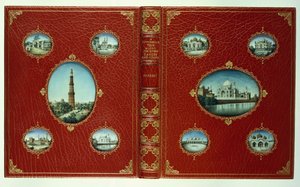 Copertine superiore e inferiore, dieci miniature ovali di Moschee, con bordi dorati