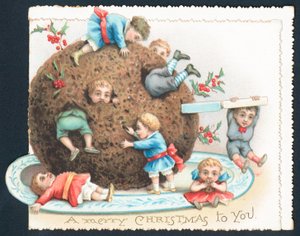 Monelli che giocano con il budino di prugne, Cartolina di Natale da English School