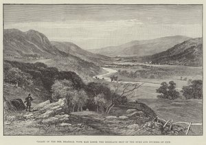 Valle del Dee, Braemar, con Mar Lodge, la residenza montana del duca e della duchessa di Fife (incisione) da English School