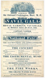 Giardini di Vauxhall, grande gala navale, ammiraglio Sir Edward Codrington da English School